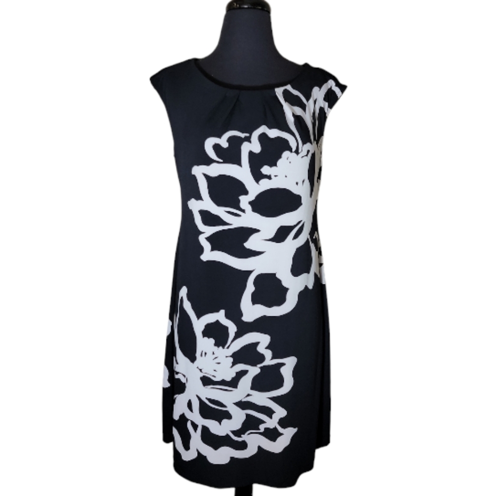 Studio by London Times cap sleeve pleated scoop neck floral print dress size 8